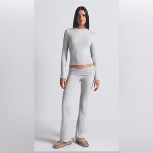 Women's Gray Long Sleeve and flare fold over pants Sleepwear Set